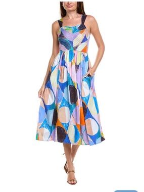 NIC+ZOE Multicolor Geometric Midi Dress with Wide Straps